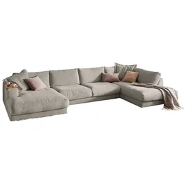 KAWOLA Wohnlandschaft U-Form Madeline Cord Longchair links steingrau