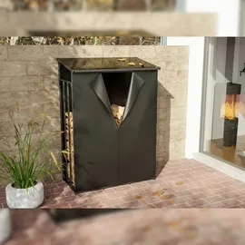 deluke Kaminholzregal Aluminium 70 x 130 x 185 cm mit Abdeckung Schwarz