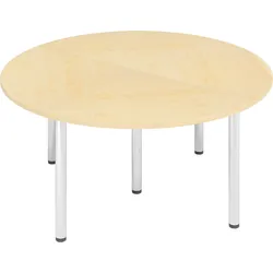 bümö Konferenztisch Kreis-Form 160x160 cm großer Besprechungstisch rund in Ahorn, Besprechungstisch mit Chromfüßen, Meetingtisch für 4 Personen,