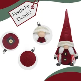 Lemodo 2er Set Wichtel 50 cm hoch, Weihnachtswichtel Duo in weihnachtlichem Rot