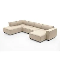 ATLANTIC home collection Bulky Wohnlandschaft Ecksofa, Récamière Links, Stoff, Creme, 195 x 324 x 70 cm,