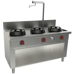 EURAST - Gekühltes wok mit 3 gasbrennern auf stütze, 1 wassersäule - 1500x700x850 mm - 49 Kw - 32157CK5