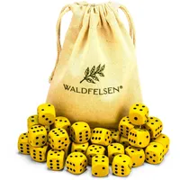 Waldfelsen 6, 12, 20, 30 oder 50 hochqualitative Holzwürfel aus echtem Buchenholz Augenwürfel Spielwürfel aus Holz in 16 mm Standardwürfel mit Stoffbeutel Würfelset (Gelb, 30 Stück)