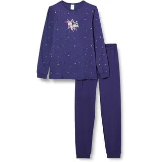 Schiesser Mädchen Cat Zoe Md Schlafanzug lang Pyjamaset, Nachtblau, 104 - 104