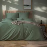 ESTELLA Mako Satin Bettwäsche Set Uni - 100% Baumwolle - trocknerfest - Garantie Reißverschluss - 135x200 cm + 80x80 cm - Farbe: Salbei