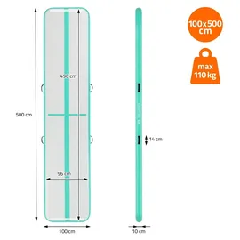 ECD Germany Aufblasbare Gymnastikmatte Turnmatte Airtrack 5m, Grün-Mint H:10 cm, inkl. Tragetasche, Luftpumpe & Flick-Set, Fitnessmatte Tumbling M... - Grün