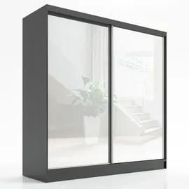 a&j möbelland Schwebetürenschrank, 2-türig Schrank mit Spiegel IVAR 200 cm (Schwarz)