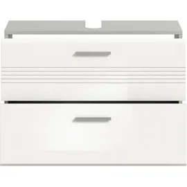 WELLTIME Waschbeckenunterschrank WELLTIME "Calcio, Breite 80 cm, 2 Schubkästen, davon einer geteilt", grau (hellgrau, weiß hochglanz), B:80cm H:56cm T:32cm, FSC-zertifizierter Holzwerkstoff, Schränke, Waschbeckenunterschrank, MDF Front, Badschrank, Bad-Möbel,