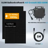 Growatt Balkonkraftwerk 910W Solarmodule mit 800W Mikro-Wechselrichter & 5MKabel