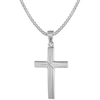 trendor 75283 Kreuz-Anhänger 24 mm Weißgold 585 (14 Karat) mit Silberkette, 45 cm