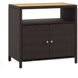 Costway GYMAX Rattan Gartenschrank, Aufbewahrungsschrank mit Doppeltür, Buffetschrank mit Akazienholz Arbeitsplatte & offenes Regal, Haushaltsschrank, Beistellschrank für Balkon & Pool, 90x53x86cm (Braun)
