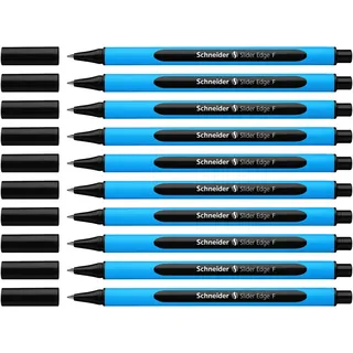 Schneider Slider Edge F Kugelschreiber (Dreikant-Stift mit Strichbreite F=Feinstrich, Kappenmodell) 10er Packung cyan-schwarz