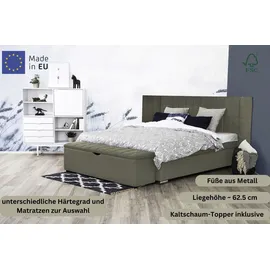 Home Affaire Boxspringbett HOME AFFAIRE "Piazza", beige, B:201cm L:230cm, Strukturstoff-Bezug (100% Polyester);Samtvelours (100% Polyester), Komplettbetten, Boxspringbett, mit Steppung und Kopfteil mit seitlichen Flügeln