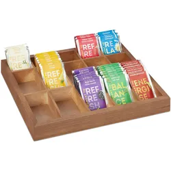 Relaxdays Sortierbox Holz, 15 Fächer, HxBxT: 3,5x32x26 cm, Aufbewahrungsbox für Tee, Perlen u. Nähzubehör, offen, natur