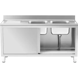 Royal Catering Spülenschrank - 2 Becken - - Edelstahl - 400 x 60 cm