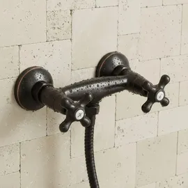 PaulGurkes schwarze Duscharmatur Retro Aufputz Zweigriffmischer Nostalgie Set