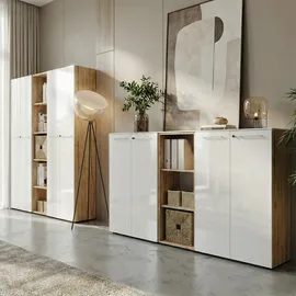 KADIMA DESIGN Aktenregal Hoch Schmal 50x196x37 cm Chalet-Eiche-Nb./Weiß