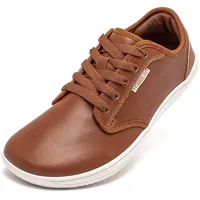 HOBIBEAR Unisex Breite Barfuss Schuhe Damen Herren Barfußschuhe Leder Minimalistische Outdoor Trail Running Walking Schuhe(Braun,39) - 39 EU Weit
