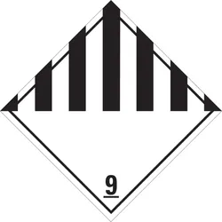 Gefahrzettel, Gefahrgutklasse 9 - Verschiedene gefährliche Stoffe und Gegenstände - 150x150 mm Folie selbstklebend