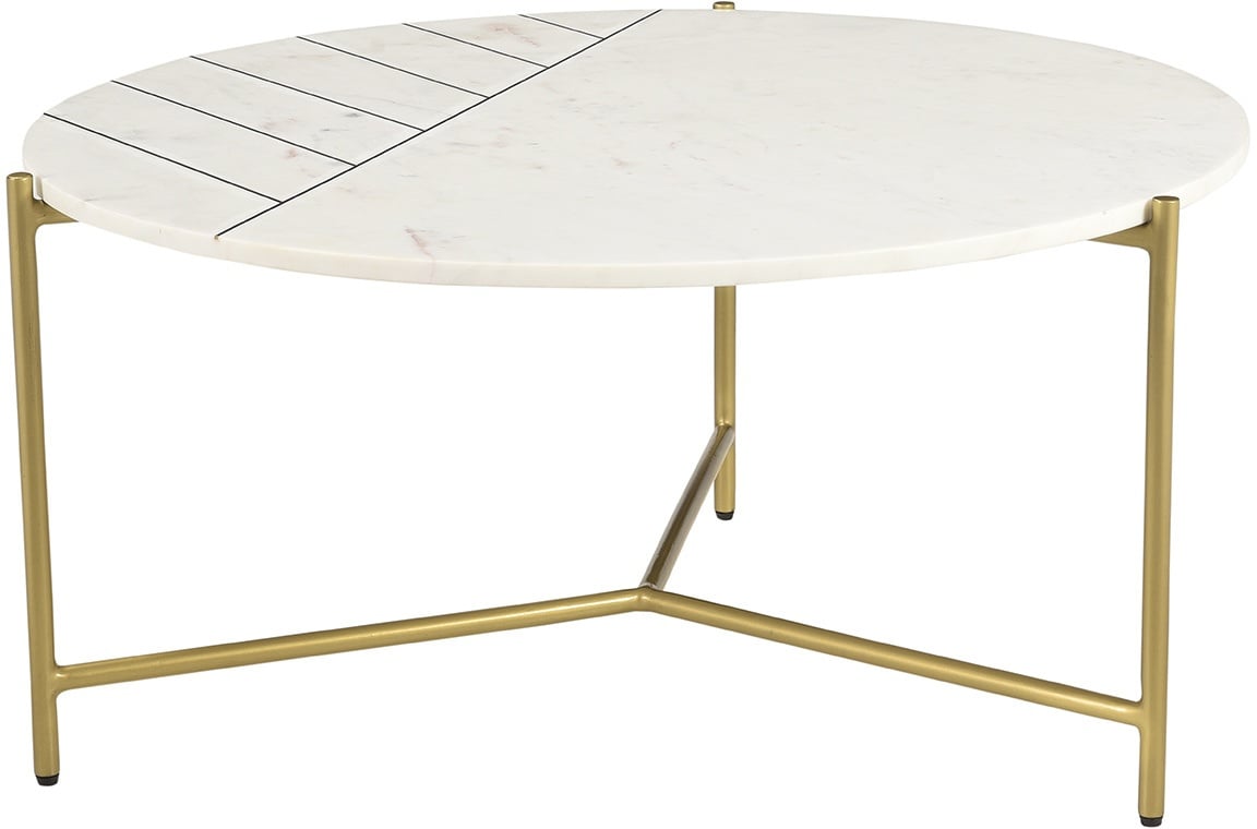 Table basse ronde design en marbre blanc et laiton D90 cm SILLON