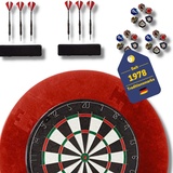 Best Sporting Dartscheibe Master Set PRO mit Umrandung, 6 Steel-Dart-Pfeilen, 18 Flights und Dartteppich