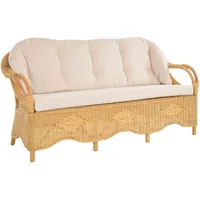 Krines Home Loungesofa Wintergarten Rattansofa Natur Dreisitzer Wohnzimmer Couch Rattanmöbel, Rattanmöbel gelb