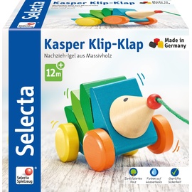 Selecta Kasper Klip-Klap, Nachzieh Igel, Schiebe-und Nachziehspielzeug aus Holz, 16 cm