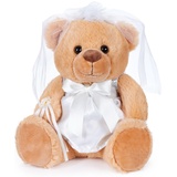 BRUBAKER Teddybär Braut im weißen Hochzeitskleid - 25 cm Teddy Geschenk für Hochzeit, Verlobung und Junggesellenabschied - Hochzeitsgeschenk Kuscheltier mit Kleid, Schleier und Brautstrauß