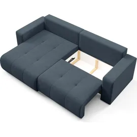 Fun Möbel Ecksofa Sofa mit Schlaffunktion AUGUSTO in Stoff Wind Dunkelblau Ottomane Links