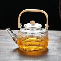 Cosy-YcY 1000 ml Glas-Teekanne mit Glas-Infuser, Teekanne mit Filterspule für losen Tee, sicher auf dem Herd, Teekanne mit Bambusgriff (1000 ml Glas-Teekanne)