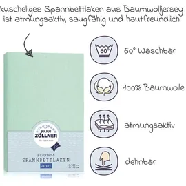 Julius Zöllner Jersey Spannbettlaken für Baby- & Kinderbett, 100% Jersey-Baumwolle, OEKO-TEX Standard 100 zertifiziert, Größe: 60x120cm / 70x140cm, 1er Pack, salbei