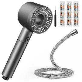 Blendura Duschkopf mit Schlauch 1,5 m, Handbrause mit 3 Filtern, Anti Kalk Funktion, 5 Strahlarten Duschbrause, Wassersparend