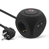 InLine Charging Cube, 3x Schutzkontakt, 2x USB-C, 2x USB-A, schwarz, 2m Kabel, Steckdosenleiste, Mehrfachstecker, Tischsteckdose, 3680W, 16499B