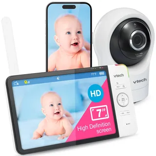 Vtech RM7764HD Baby Monitor with Camera 1080p WiFi Remote Access, 7 Inch Video Baby Monitor, 360° Pan and Tilt, Baby Monitor with Camera HD Night Vision 2-Way Talk Temperature Sensor, iOS & Android