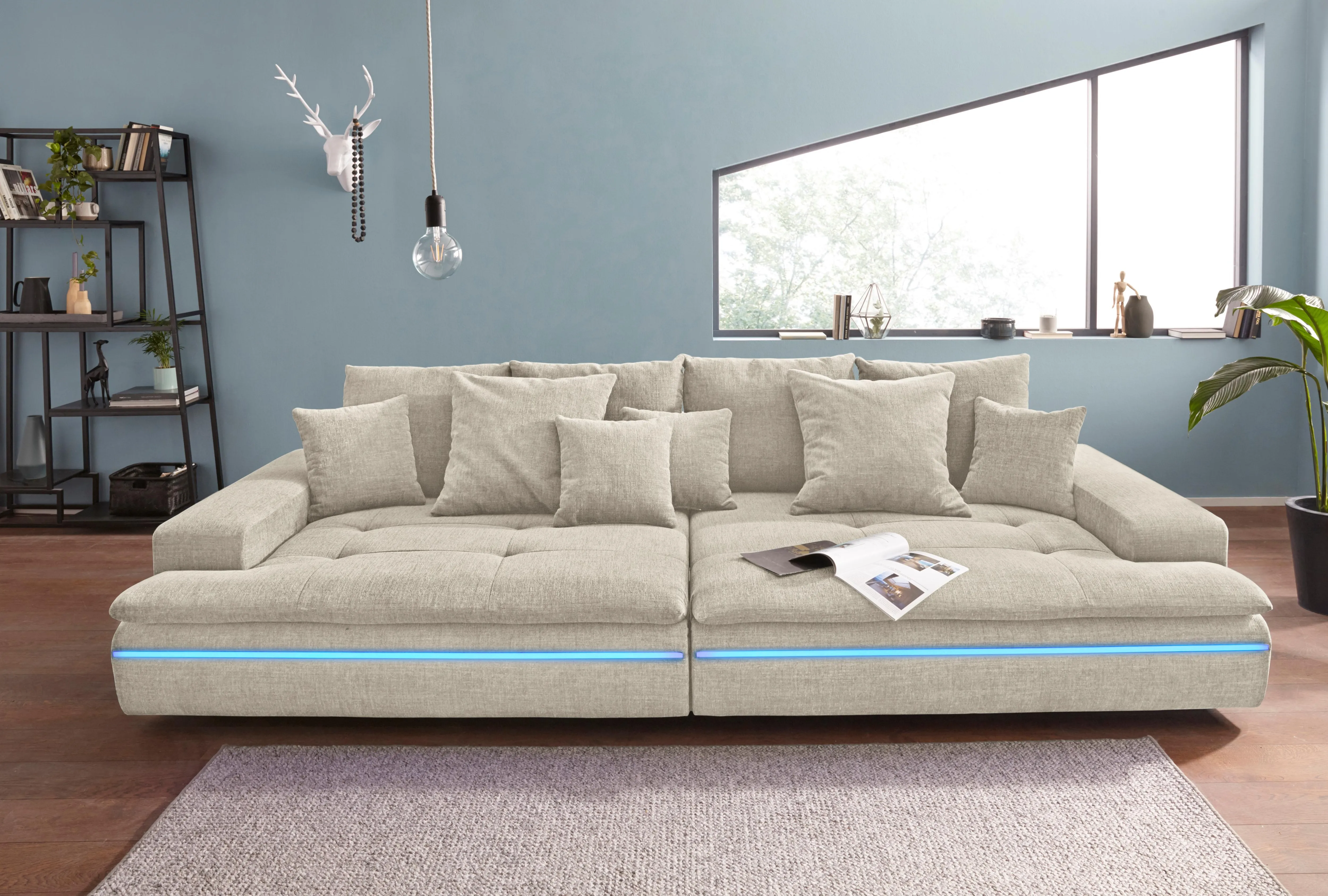 Big-Sofa MR. COUCH "Haiti" Sofas Gr. B/H/T: 300 cm x 85 cm x 142 cm, Aqua Clean Pascha, Mit RGB, beige (natur) XXL Sofas wahlweise mit Kaltschaum (140kg BelastungSitz) und AquaClean-Stoff