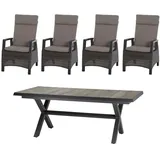 Siena Garden Gartengarnitur, Grau, Metall, Kunststoff, Textil, Keramik, 5-teilig, 100x109x200 cm, Tisch ausziehbar, wetterbeständig, Rückenlehne mehrfach verstellbar, Gartenmöbel, Gartenmöbel-Sets