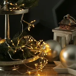 LED Lichterkette  Pusteblume Feuerwerk Blume 5 Blüten Girlande 1m Timer gold
