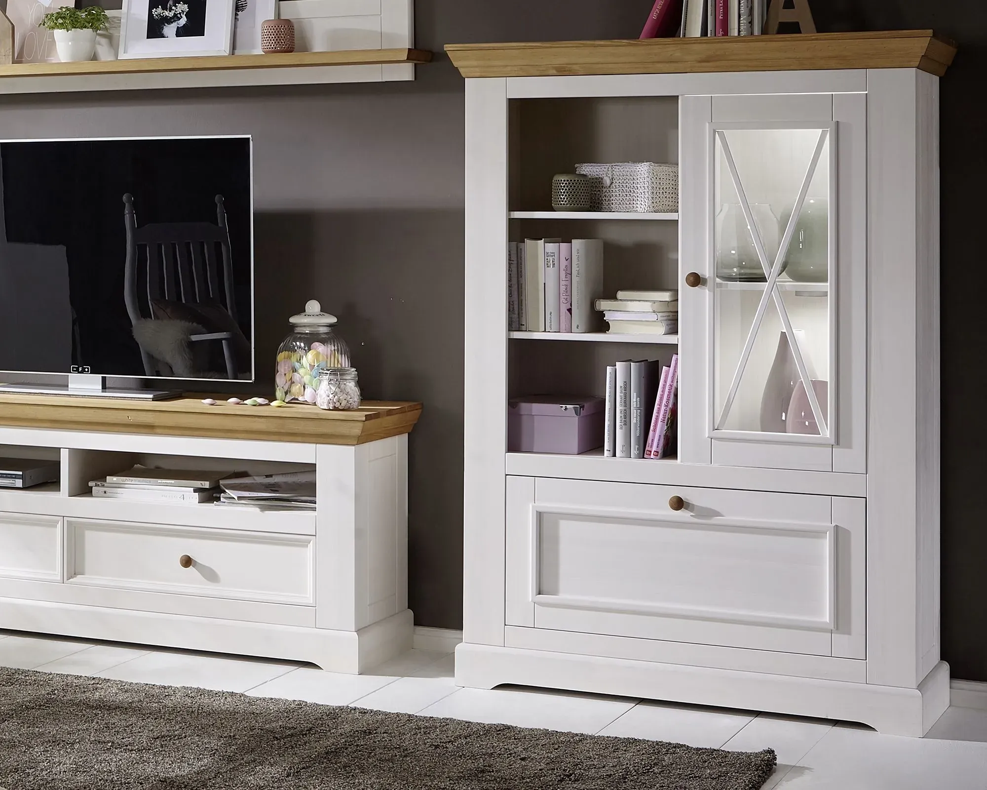 3S Frankenmöbel »Country« Massivholz Highboard weiss