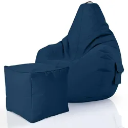 Green Bean© 2er Set Sitzsack + Hocker "Cozy+Cube" - fertig befüllt - Bean Bag Bodenkissen Lounge Sitzhocker Gamingstuhl Pouf - Dunkelblau