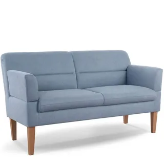 CAVADORE 2,5-Sitzer Küchensofa Kira / Sitzbank für Küche, Esszimmer oder Wohnküche inkl. Armteilverstellung / Leichte Fleckenentfernung dank Soft Clean / 168 x 94 x 81 / Flachgewebe: Hellblau