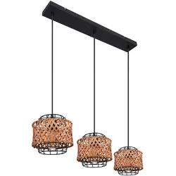 Pendel Leuchte Hängelampe Käfig-Design Bambusgeflecht schwarz natur braun H 120cm