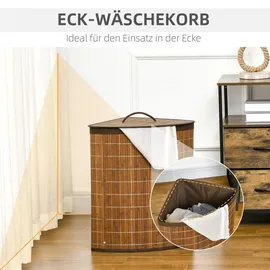 Homcom Wäschekorb 55L Wäschesammler mit Griffen, herausnehmbarer Wäschesack, Eck Wäschetonne Laundry Baskets für Waschküche Badezimmer Schlafzimmer Braun