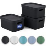 Rotho Jive Dekobox 3er-Set Aufbewahrungsbox 5l mit Deckel, Kunststoff (PP recycelt), dunkelgrau, 3x5l (27.8 x 19.5 x 22.4 cm)
