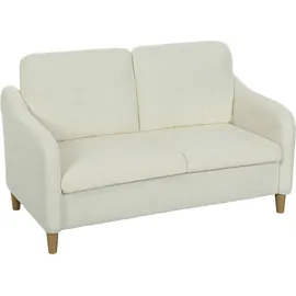 Homcom Sofa 2 Sitzer kleine Couch mit Sherpa-Fleece-Optik, Dick Gepolstert Polstersofa Modern 137 cm Doppelsofa mit Holzbeine für Wohnzimmer, Schlafzimmer, Cremeweiß