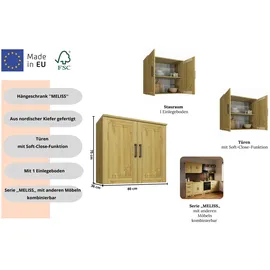 Home Affaire Hängeschrank HOME AFFAIRE "Meliss", natur, B:80cm H:75cm T:36cm, Massivholz, Schränke, Hängeschrank, aus massiver Kiefer, Breite 80 cm, Soft-Colse-Funktion