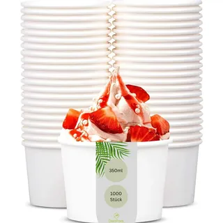 DeinPack 1000 Eisbecher 350 ml | Umweltfreundliche Universal Karton für EIS, Dessert, Fingerfood, Vorspeisen, Snacks I Speisebecher weiß unbedruckt rund