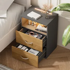 CASARIA Nachttisch mit Schubladen Boxspringbett Schlafzimmer Wohnzimmer Beistelltisch Nachtschrank Holz Grau