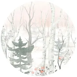 K&L Wall Art Vliestapete »Runde Vliestapete«, Kvilis Winter Wald Aquarell, mehrfarbig, matt - bunt