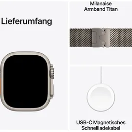 Apple Watch Ultra 2 GPS + Cellular 49 mm Titangehäuse natur, Milanaise Armband natur L