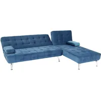 Mendler Schlafsofa HWC-K22, Couch Ecksofa Sofa, Liegefläche links/rechts Schlaffunktion 236cm ~ Samt blau